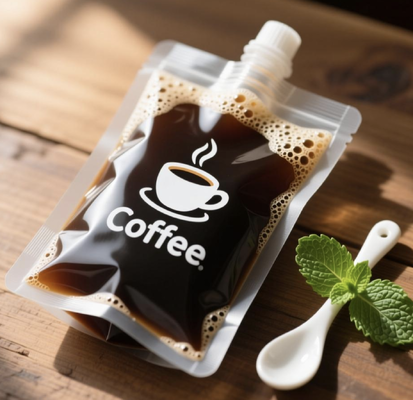 Transparent Spouted Liquid Stand Up Pouches Coffee Packaging With Oxygen Barrier